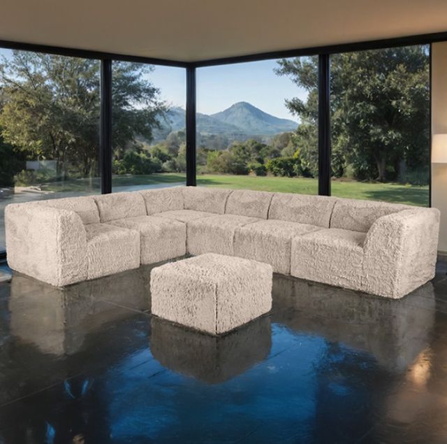 Furniture of America® Nappi Taupe Large L-Sectional with Ottoman-1