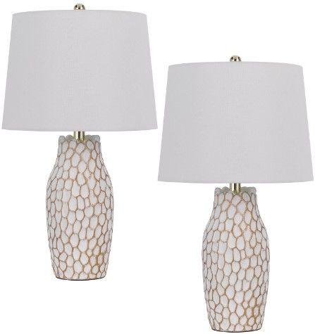 Cal® Lighting & Accessories Elmira 2-Piece White Clay Table Lamp Set-0