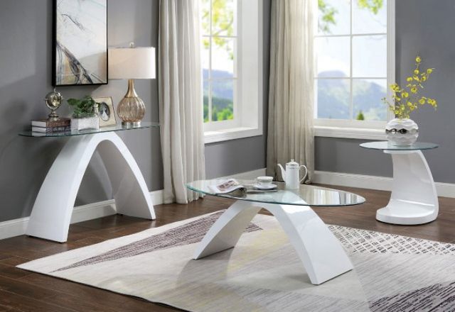 Furniture of America® Nahara Glass Top End Table with White Base-2