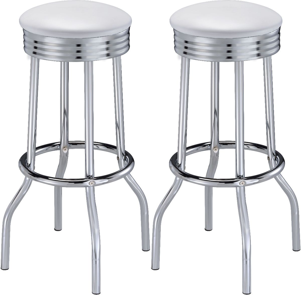 Coaster® Theodore 2-Piece White/Chrome Soda Fountain Bar Stools