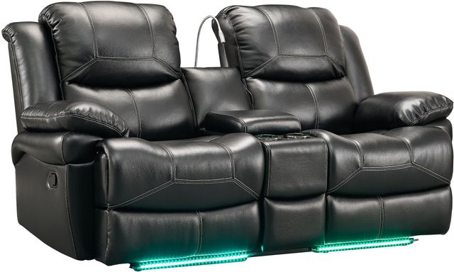 New Classic® Home Furnishings Flynn Premier Black Reclining Loveseat with Reading Light and Console-0