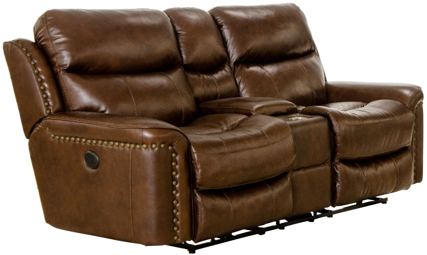Catnapper® Ceretti Brown Leather Power Reclining Console Loveseat