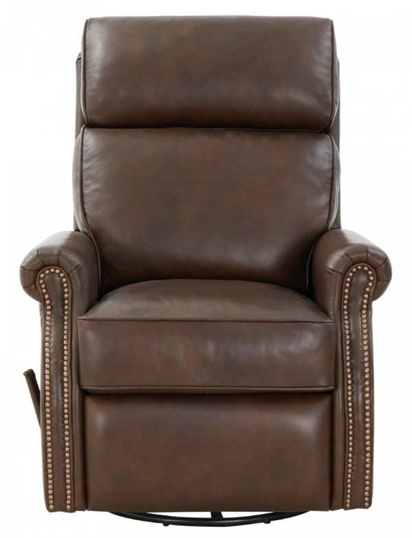 BarcaLounger® Crews Ashford Walnut Leather Manual Swivel Glider Recliner-3