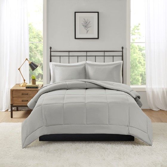 Olliix by Madison Park Sarasota Grey Twin Microcell Down Alternative Comforter Mini Set-0