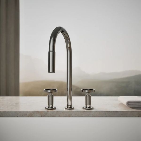 KOHLER® Billet® Vibrant Titanium Kitchen Sink Faucet with 2-Function Sprayhead and Round Handles-3