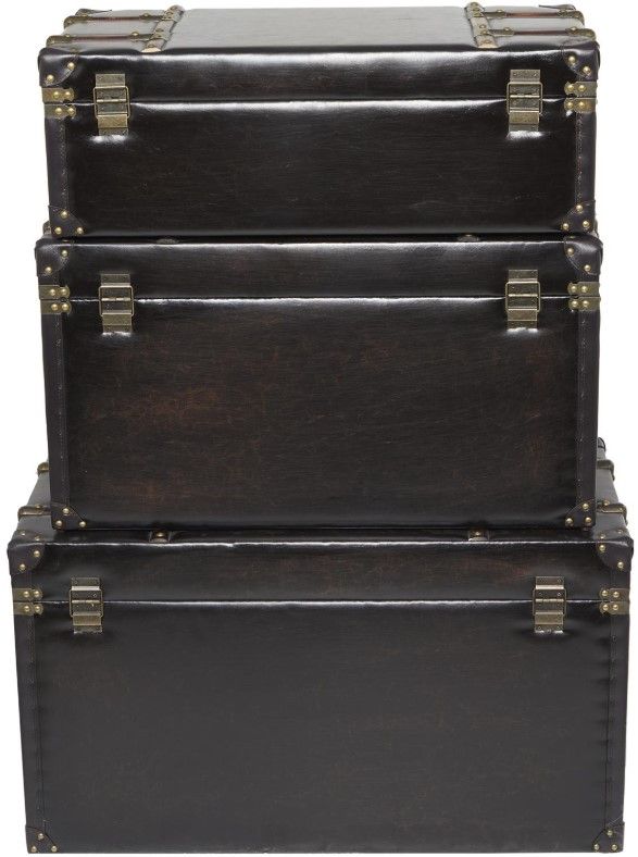 Deco Marche 3-Piece Dark Brown Studded Trunk Set with Latches and Handles-2
