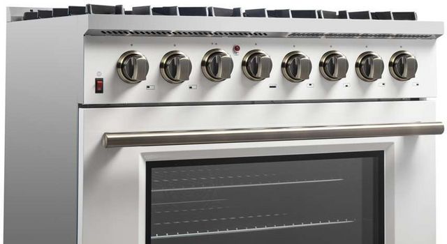 FORNO® Galiano 36" Stainless Steel Pro Style Dual Fuel Range with White Door with Antique Brass Accents-9