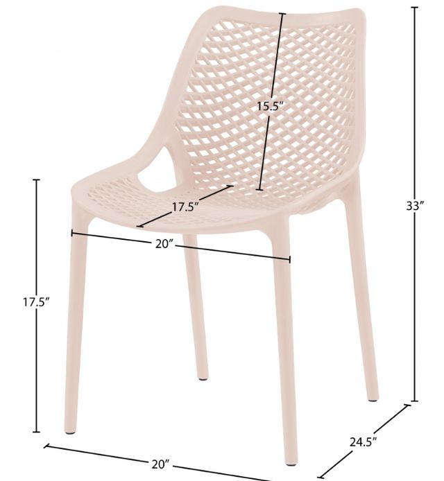 Meridian Furniture Mykonos Pink Plastic Outdoor Patio Dining Side Chair-4