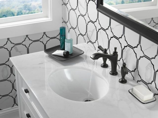 Delta Dorval® Matte Black 2-Handle Widespread Bathroom Faucet-1