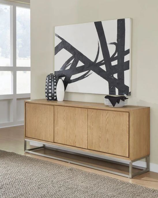 Modus Furniture One Brushed Stainless Steel/White Oak Sideboard-1