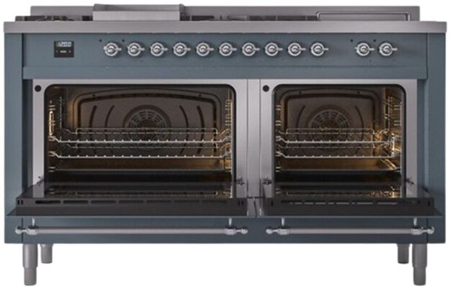 Ilve® Nostalgie II Series 60" Blue Grey Pro Style Dual Fuel Range-1