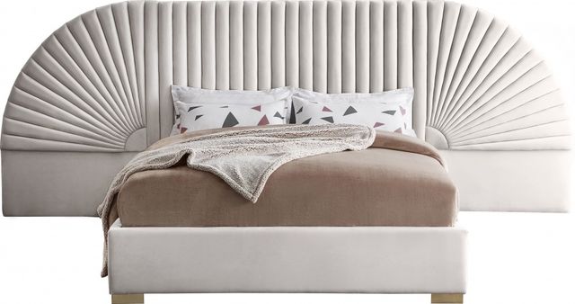 Meridian Furniture Cleo Cream Velvet Queen Upholstered Panel Bed-0