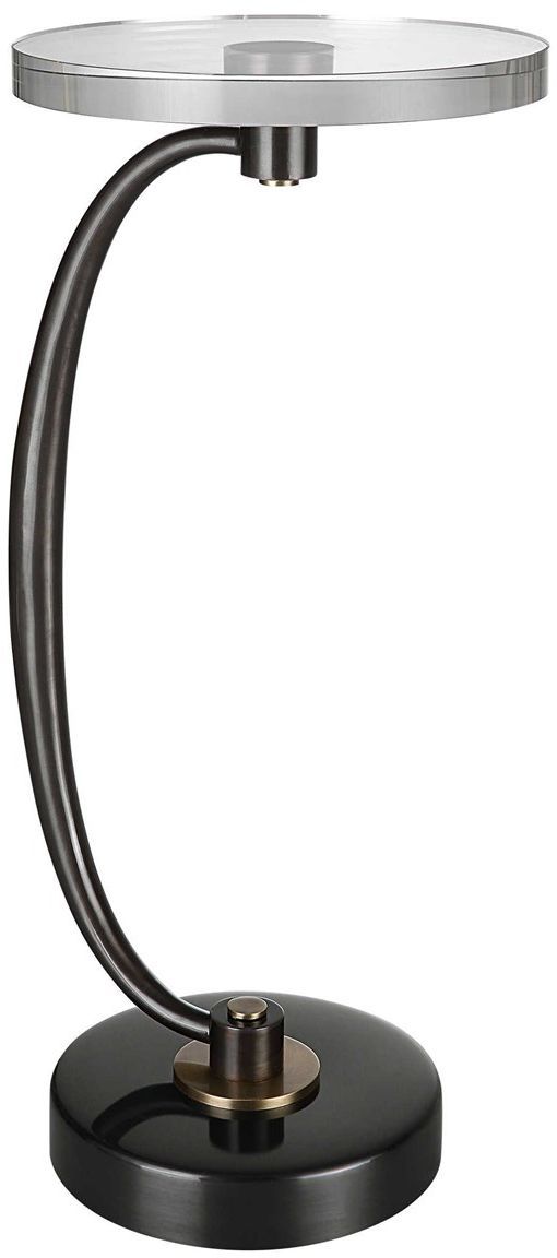 Uttermost® Waveney Crystal Top Drink Table with Dark Bronze Base-0