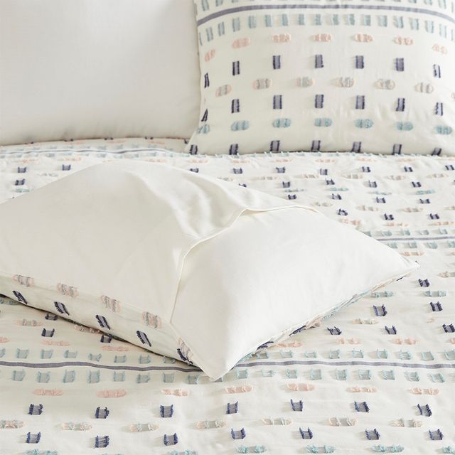 Olliix by Urban Habitat 5 Piece Aqua Full/Queen Auden Cotton Jacquard Duvet Cover Set-4