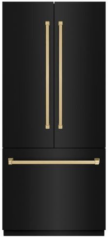 ZLINE Autograph Edition 36 in. 19.6 Cu. Ft. Black Stainless Steel Built In French Door Refrigerator with Graphite Gray Interior and Champagne Bronze Accents-0