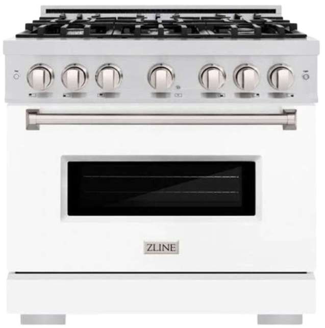 ZLINE Classic Series 36" Stainless Steel Pro Style Dual Fuel Range with White Matte Door-0