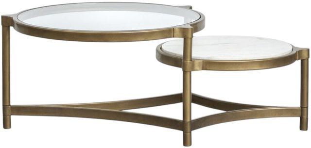 Magnussen Home® Cassidy Volakas Classic Shaped Cocktail Table with Aged Brass Base-3