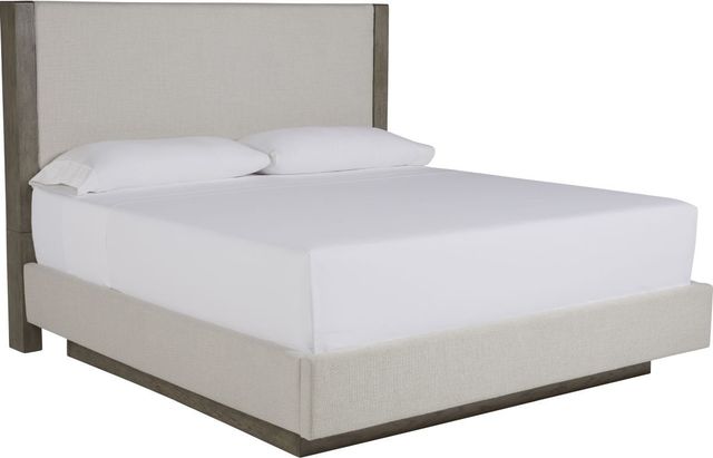 Benchcraft® Anibecca 2-Piece Weathered Gray California King Upholstered Panel Bed Set-1
