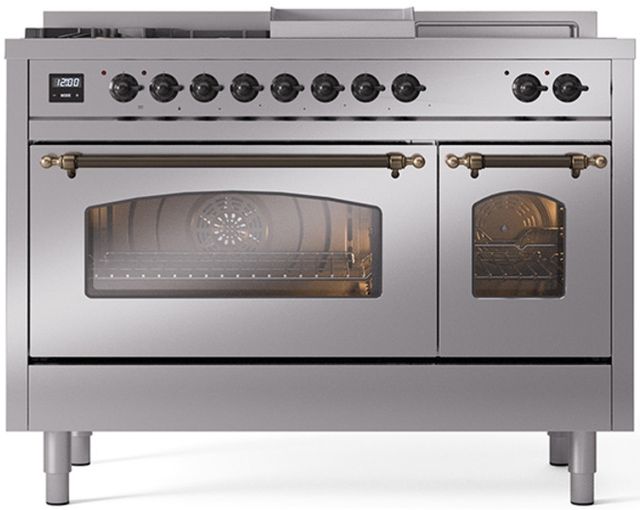 Ilve® Nostalgie II Series 48" Stainless Steel Pro Style Dual Fuel Range-0