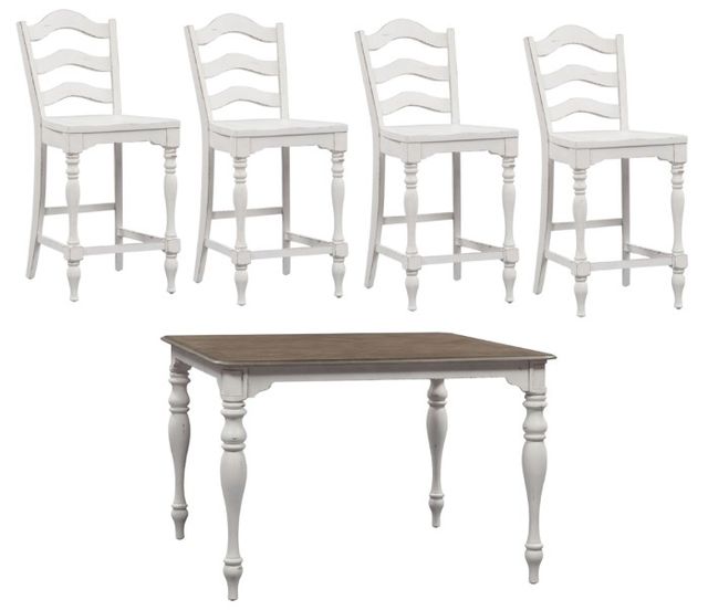 Liberty Furniture Magnolia Manor 5-Piece Antique White/Weathered Bark Gathering Table Set-0