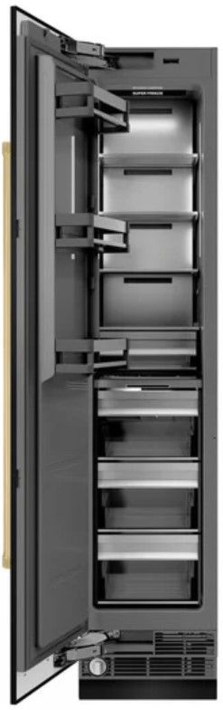 ZLINE Autograph Edition 18 in. 8.6 Cu. Ft. Left Hinge Column Freezer in Black Stainless Steel with Graphite Gray Interior and Polished Gold Accents-1