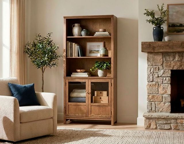 aspenhome® Sandro Brushed Bourbon 74" Bookcase with 2-Doors-1