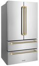 ZLINE Autograph Edition 36" 22.5 Cu. Ft. Stainless Steel Counter-Depth French Door Refrigerator with Ice Maker in Fingerprint-Resistant and Champagne Bronze Helix Handles-2