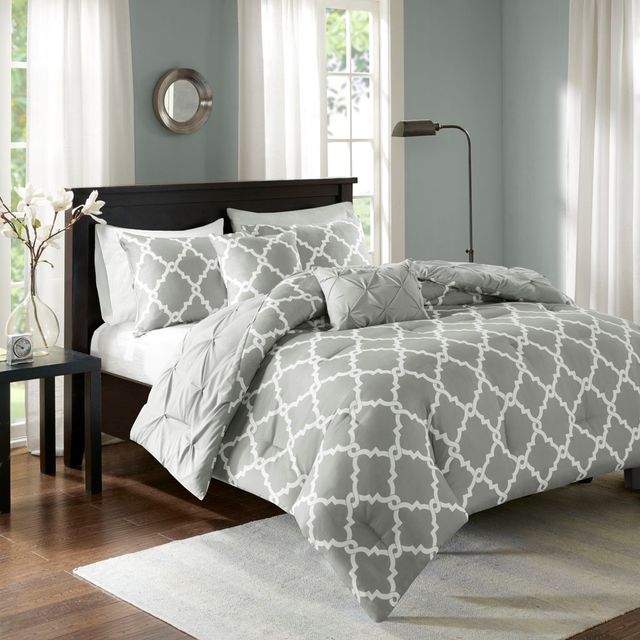 Olliix by Madison Park Essentials 5 Piece Grey King/California King Kasey Reversible Comforter Set-0