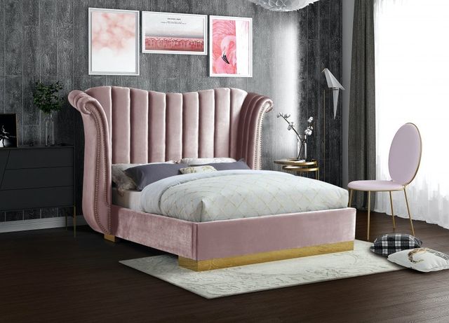 Meridian Furniture Flora Pink Velvet King Bed-2