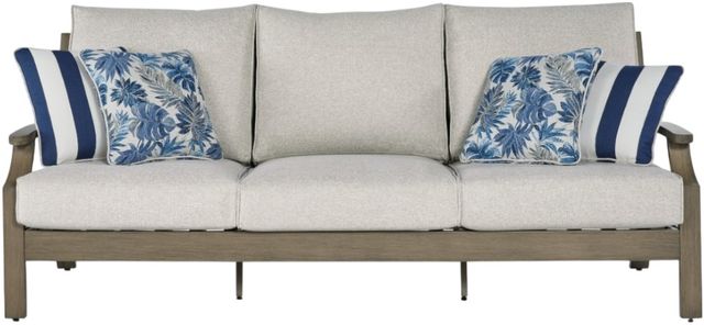 Signature Design by Ashley® Rainier Ranch Beige/Brown Aluminum/Fabric Outdoor Sofa with Cushion-1