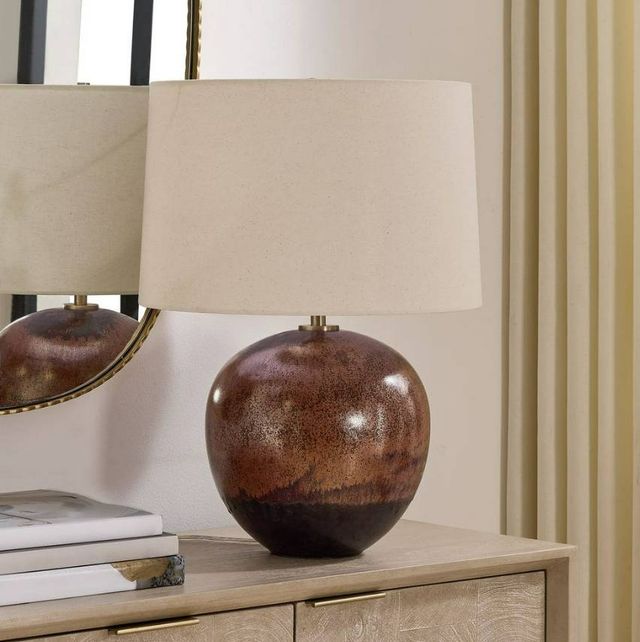 Uttermost® Brownell Light Beige Table Lamp with Dark Bronze/Rust Brown Base-3