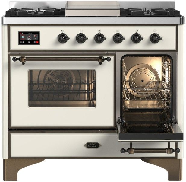 Ilve® Majestic III 40" Antique White Pro Style Dual Fuel Liquid Propane Range with Triple Glass Door and Burnished Trim-2