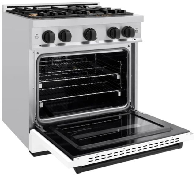 ZLINE Classic Autograph Edition 30" Stainless Steel Pro Style Gas with White Matte Door and Matte Black Accents-3