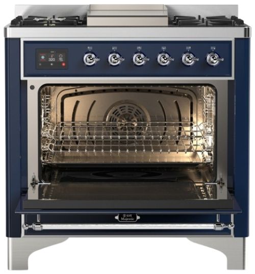 Ilve® Majestic III 36" Midnight Blue Pro Style Dual Fuel Natural Gas Range with Solid Door and Chrome Trim-1