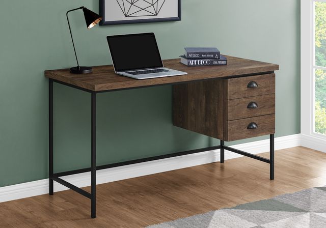 Monarch Specialties Inc. 55"L Brown Reclaimed Wood Black Metal Computer Desk-1
