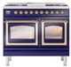 Ilve® Nostalgie II Noblesse 40'' Midnight Blue Pro Style Dual Fuel Range with Brass Trim-1