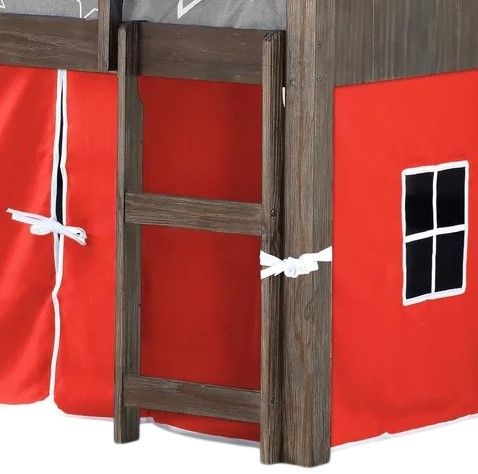 Donco Kids Barn Door Red/Brushed Shadow Youth Twin Low Loft with Tent Kit-2