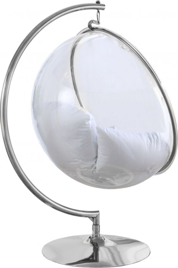 Meridian Furniture Luna White/Chrome Durable Fabric Acrylic Swing Chair-1