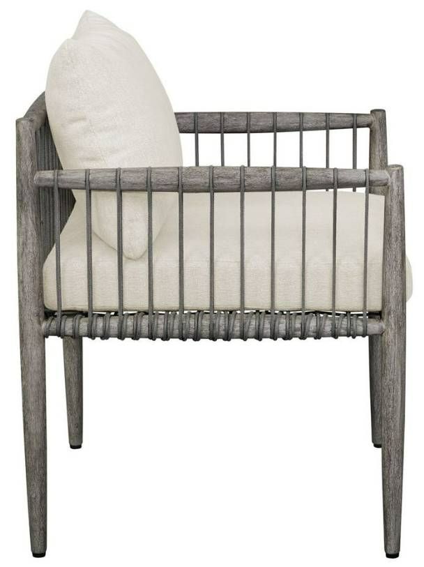 Uttermost® Borneo Dark Gray/Oyster White Wooden Outdoor Dining Arm Chair with Cushions-4