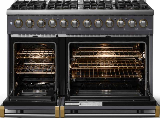 Viking® 5 Series 48" Cast Black Pro Style Dual Fuel (LP) Range with Brushed Brass Trim-1