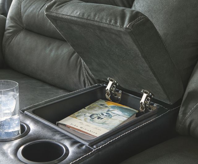Signature Design by Ashley® Earhart Slate Double Reclining Loveseat with Console-3