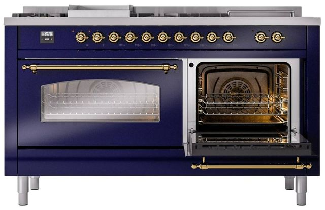 Ilve® Nostalgie II Series 60" Midnight Blue Pro Style Dual Fuel Range-2