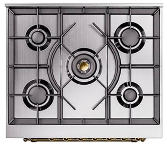 Ilve® Nostalgie II Noblesse 30'' Midnight Blue Pro Style Dual Fuel Range with Brass Trim-2