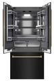 ZLINE Autograph Edition 36"  19.6 Cu. Ft. Black Stainless Steel French Door Built-In Bottom Freezer Refrigerator with Water Dispenser and Ice Maker in Graphite Gray Interior and Polished Gold Helix Handles-3