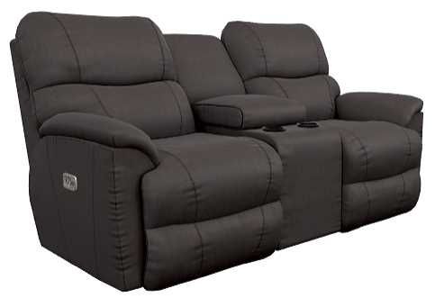La-Z-Boy® Trouper Walnut Leather Power Reclining Loveseat with Console, Headrest, and Lumbar-0
