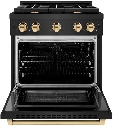 ZLINE Autograph Edition 30" Black Stainless Steel Pro Style Gas Range with 4 Burner Cooktop-1