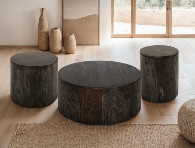 International Furniture Direct Balam Black Round Chairside Table-1