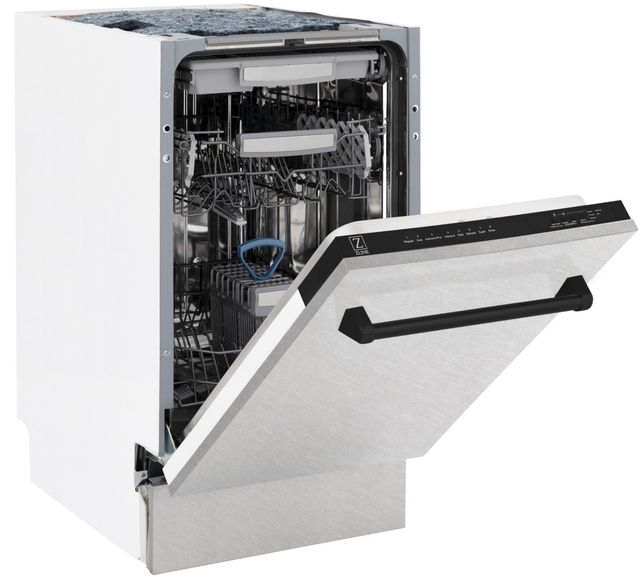ZLINE Autograph Edition 18" Satin Stainless Steel Built In Dishwasher with Matte Black Handle-3