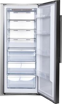 Front view of the opened FORNO® 28 in. 13.6 Cu. Ft. Stainless Steel Built In Column Refrigerator