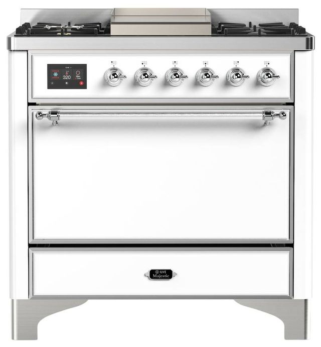 Ilve® Majestic III 36" White Pro Style Dual Fuel Natural Gas Range with Solid Door and Chrome Trim-0